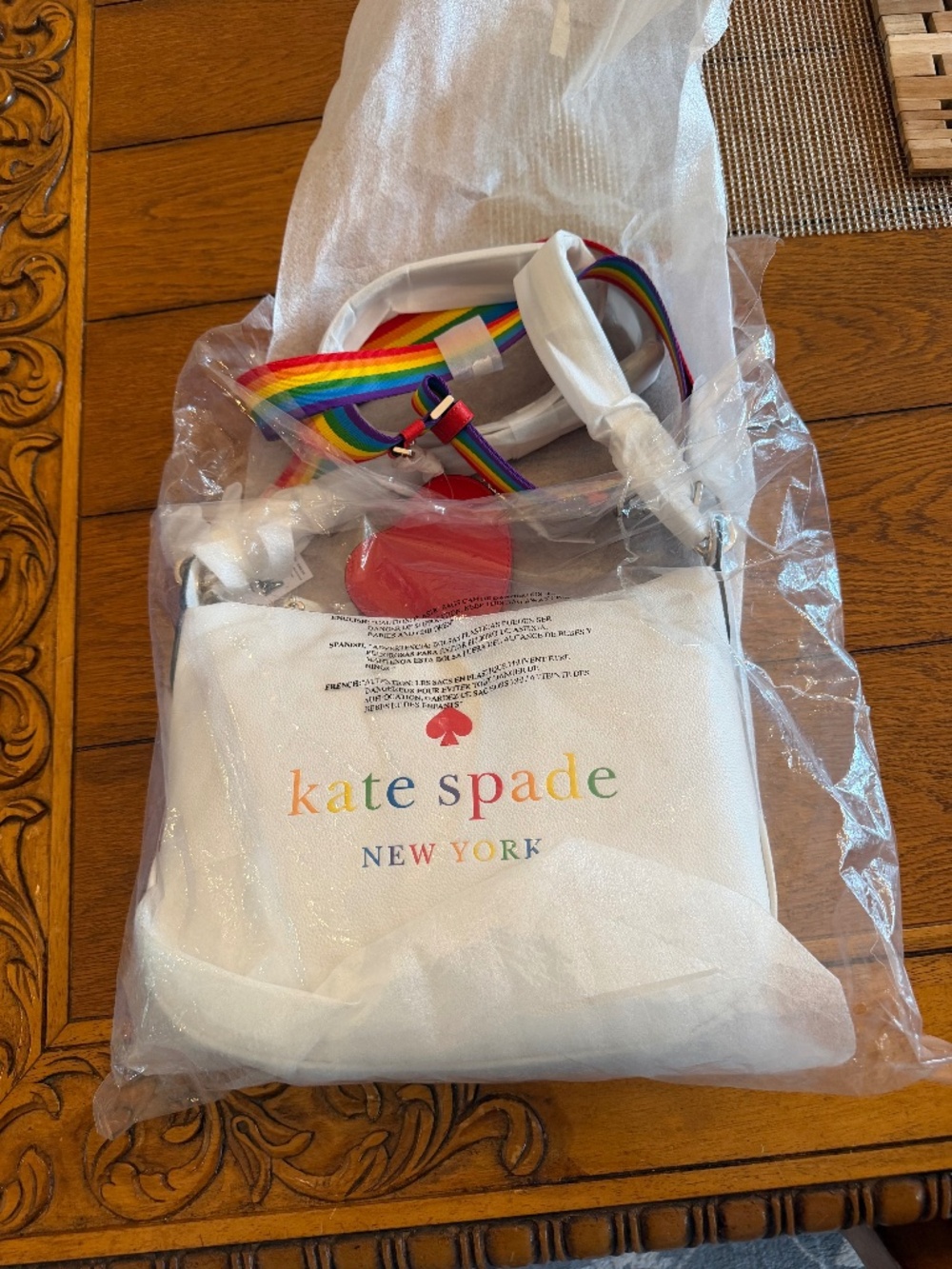 Kate Spade Pride Rainbow Leather Crossbody Bag Purse Handbag, White Dove